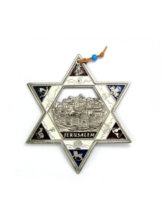 תליית קיר מגן דוד בציפוי כסף עם שנים עשר... | מָגֵן דָוִד